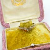 9ct Yellow Gold & Diamond Set Wishbone Band Ring Vintage c1970 Birmingham