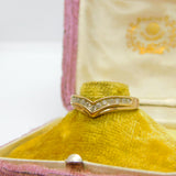 9ct Yellow Gold & Diamond Set Wishbone Band Ring Vintage c1970 Birmingham