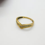 9ct Yellow Gold & Diamond Set Wishbone Band Ring Vintage c1970 Birmingham