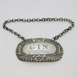 George III Sterling Silver Floral Gin Decanter Label Antique 1819 London