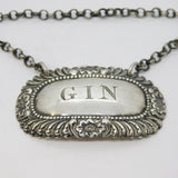 George III Sterling Silver Floral Gin Decanter Label Antique 1819 London