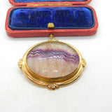 Large Blue John & 9ct Yellow Gold Brooch Pin Vintage 1990 Sheffield