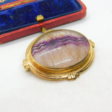 Large Blue John & 9ct Yellow Gold Brooch Pin Vintage 1990 Sheffield