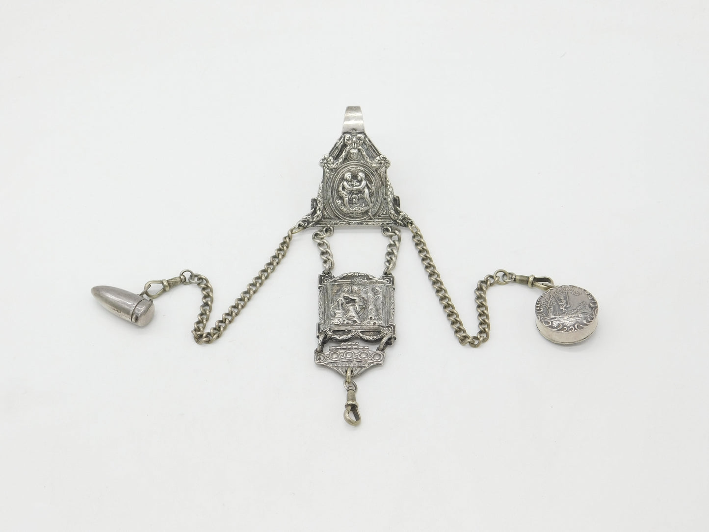 Victorian Hanau Sterling Silver Art Nouveau Chatelaine with Tools Antique c1860