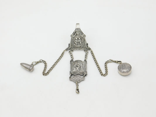 Victorian Hanau Sterling Silver Art Nouveau Chatelaine with Tools Antique c1860