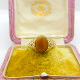 9ct Yellow Gold & Tiger's Eye Set Signet Ring Vintage 1984 Birmingham