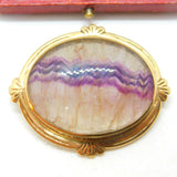 Large Blue John & 9ct Yellow Gold Brooch Pin Vintage 1990 Sheffield