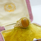 9ct Yellow Gold & Tiger's Eye Set Signet Ring Vintage 1984 Birmingham