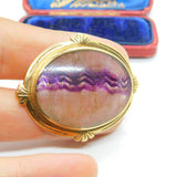 Large Blue John & 9ct Yellow Gold Brooch Pin Vintage 1990 Sheffield