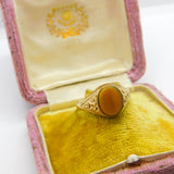 9ct Yellow Gold & Tiger's Eye Set Signet Ring Vintage 1984 Birmingham