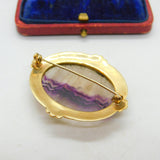 Large Blue John & 9ct Yellow Gold Brooch Pin Vintage 1990 Sheffield