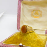 9ct Yellow Gold & Tiger's Eye Set Signet Ring Vintage 1984 Birmingham