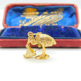 Stork Delivering Baby English 9ct Yellow Gold Charm or Pendant Vintage 1964