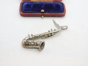Large Italian 800 Silver Saxophone Musical Medallion Pendant Vintage c1980