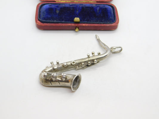 Large Italian 800 Silver Saxophone Musical Medallion Pendant Vintage c1980