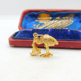 Stork Delivering Baby English 9ct Yellow Gold Charm or Pendant Vintage 1964
