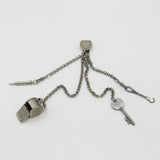Victorian Silver Plated Chatelaine with Whistle, Key & Hook Antique c1880