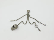 Victorian Silver Plated Chatelaine with Whistle, Key & Hook Antique c1880