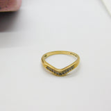 9ct Yellow Gold & Diamond Set Wishbone Band Ring Vintage c1970 Size N UK