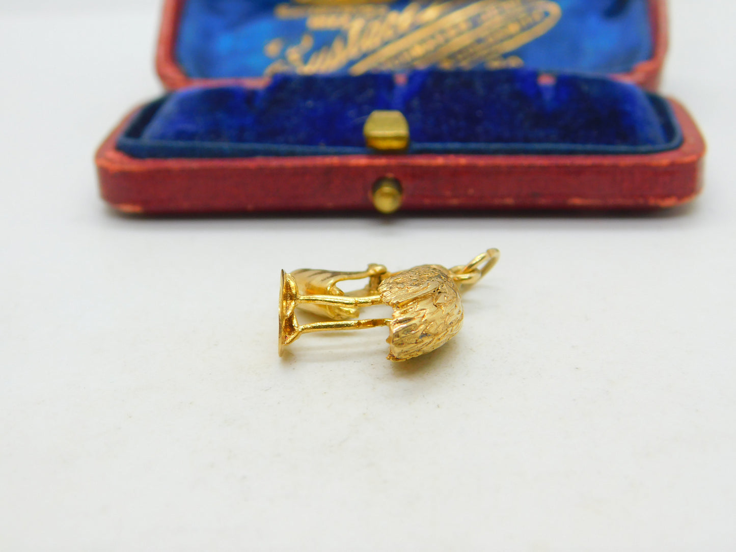 Stork Delivering Baby English 9ct Yellow Gold Charm or Pendant Vintage 1964