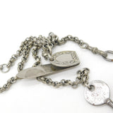 Victorian Silver Plated Chatelaine with Whistle, Key & Hook Antique c1880