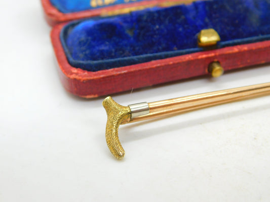 Hunting Riding Crop Brooch Stock Pin 3 Colour 18ct Gold Antique Victorian c1890