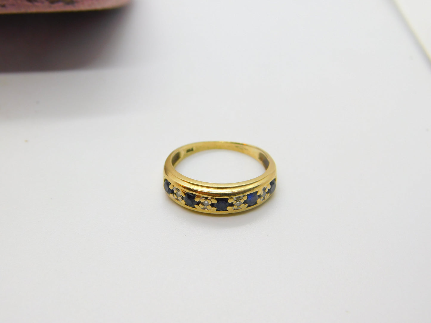 9ct Yellow Gold, Sapphire & Diamond Half Eternity Ring Vintage c1970 London