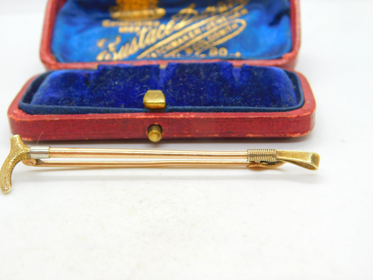 Hunting Riding Crop Brooch Stock Pin 3 Colour 18ct Gold Antique Victorian c1890