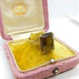 9ct Yellow Gold & Emerald Cut Citrine Cocktail Ring Vintage 1992 Birmingham