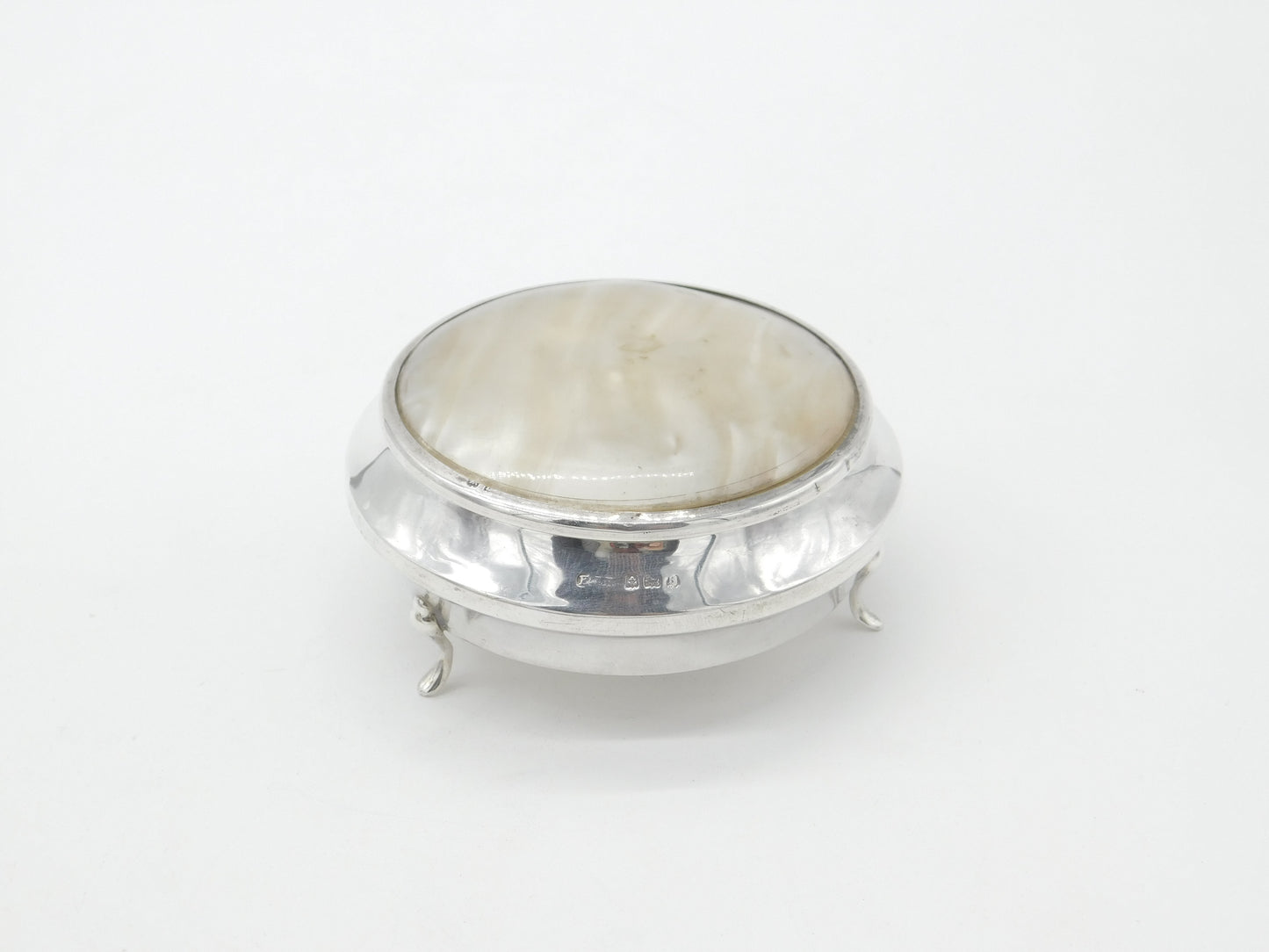 Sterling Silver Trinket Jewellery Box with Mother of Pearl Lid 1926 Birmingham