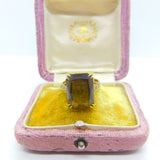 9ct Yellow Gold & Emerald Cut Citrine Cocktail Ring Vintage 1992 Birmingham
