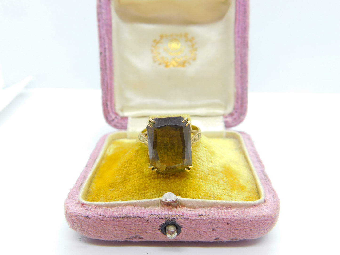 9ct Yellow Gold & Emerald Cut Citrine Cocktail Ring Vintage 1992 Birmingham