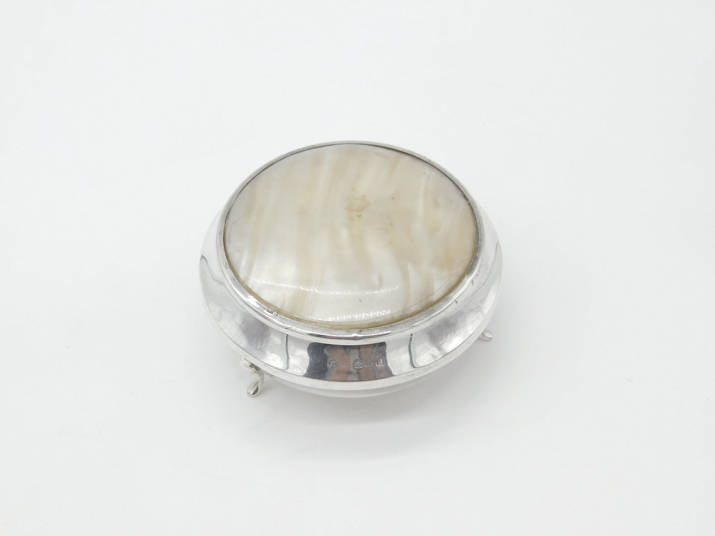 Sterling Silver Trinket Jewellery Box with Mother of Pearl Lid 1926 Birmingham