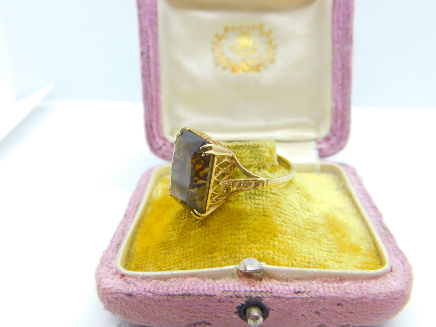 9ct Yellow Gold & Emerald Cut Citrine Cocktail Ring Vintage 1992 Birmingham