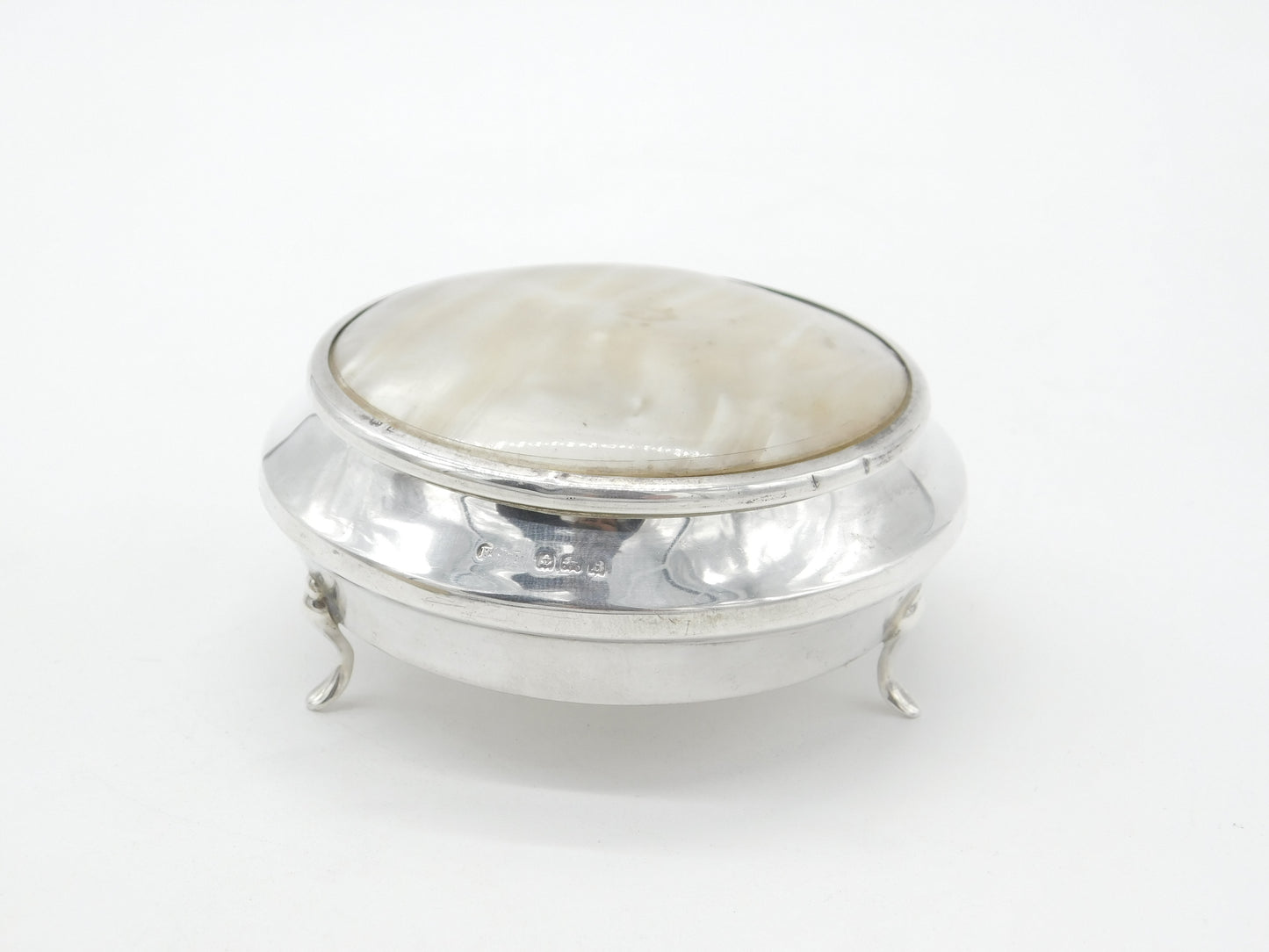 Sterling Silver Trinket Jewellery Box with Mother of Pearl Lid 1926 Birmingham