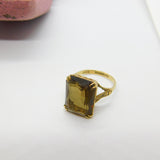 9ct Yellow Gold & Emerald Cut Citrine Cocktail Ring Vintage 1992 Birmingham