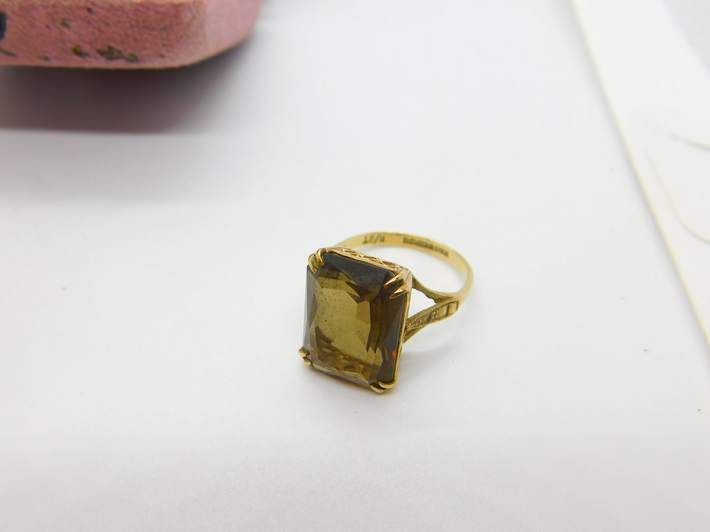 9ct Yellow Gold & Emerald Cut Citrine Cocktail Ring Vintage 1992 Birmingham