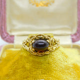 9ct Gold & Cabochon Bohemian Garnet Floral Victorian Style Ring Vintage 1976