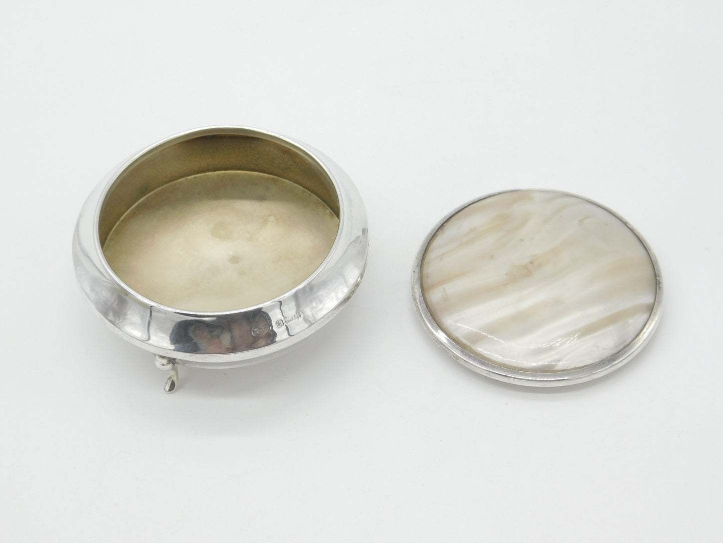 Sterling Silver Trinket Jewellery Box with Mother of Pearl Lid 1926 Birmingham