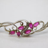 Sterling Silver Ruby & Diamond Floral Bangle Bracelet Vintage c1980