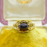 9ct Gold & Cabochon Bohemian Garnet Floral Victorian Style Ring Vintage 1976