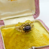 9ct Gold & Cabochon Bohemian Garnet Floral Victorian Style Ring Vintage 1976
