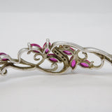 Sterling Silver Ruby & Diamond Floral Bangle Bracelet Vintage c1980