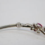 Sterling Silver Ruby & Diamond Floral Bangle Bracelet Vintage c1980