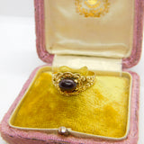 9ct Gold & Cabochon Bohemian Garnet Floral Victorian Style Ring Vintage 1976