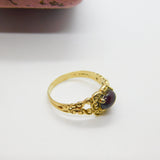 9ct Gold & Cabochon Bohemian Garnet Floral Victorian Style Ring Vintage 1976