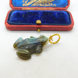 Carved Labradorite Frog Pendant 9ct Yellow Gold Bale Antique Art Deco c1920