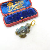 Carved Labradorite Frog Pendant 9ct Yellow Gold Bale Antique Art Deco c1920