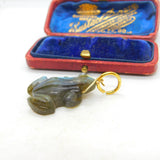 Carved Labradorite Frog Pendant 9ct Yellow Gold Bale Antique Art Deco c1920