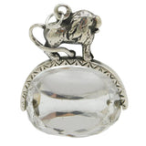 Victorian Sterling Silver & Rock Crystal Lion Form Spinner Fob Antique